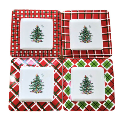 Ensemble de 4 assiettes carrées Spode en forme de sapin de Noël - 7 L x 7 l