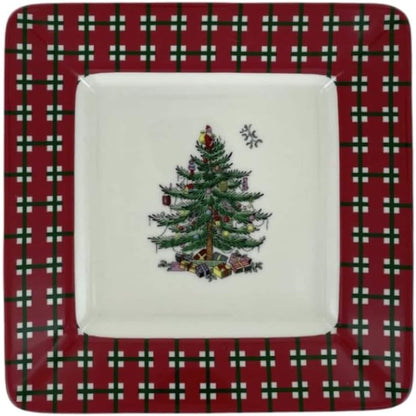 Ensemble de 4 assiettes carrées Spode en forme de sapin de Noël - 7 L x 7 l