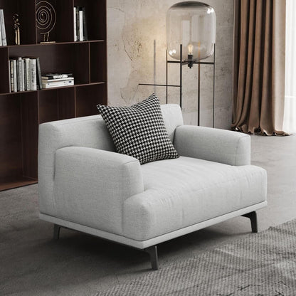 Canapé droit en tissu beige avec accoudoirs carrés