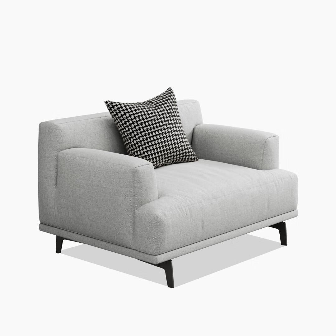 Canapé droit en tissu beige avec accoudoirs carrés