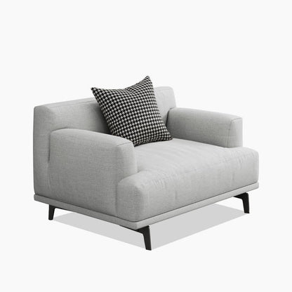 Canapé droit en tissu beige avec accoudoirs carrés