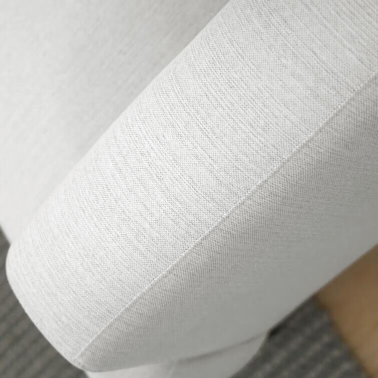 Canapé droit en tissu beige avec accoudoirs carrés