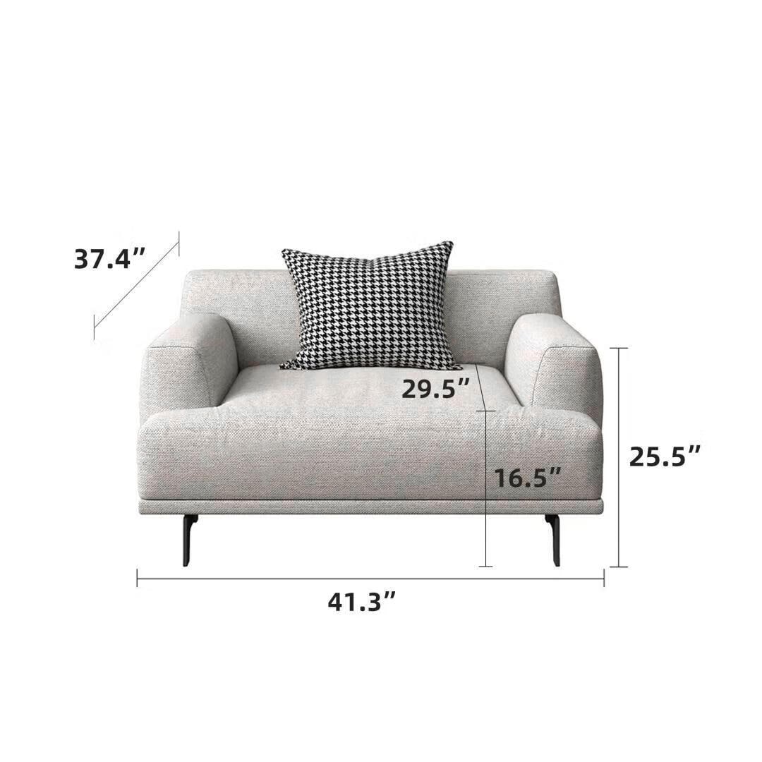 Canapé droit en tissu beige avec accoudoirs carrés