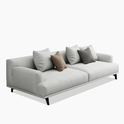 Canapé droit en tissu beige avec accoudoirs carrés