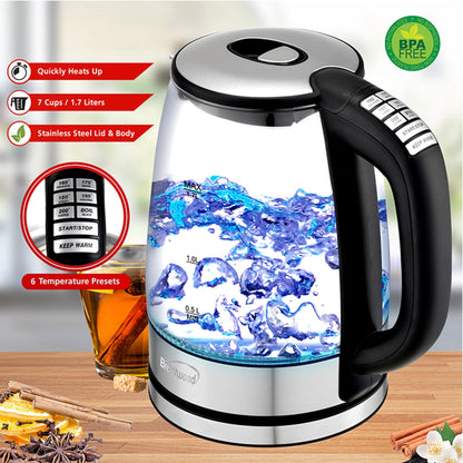 Bouilloire électrique en acier inoxydable de 7,2 tasses avec 6 préréglages
