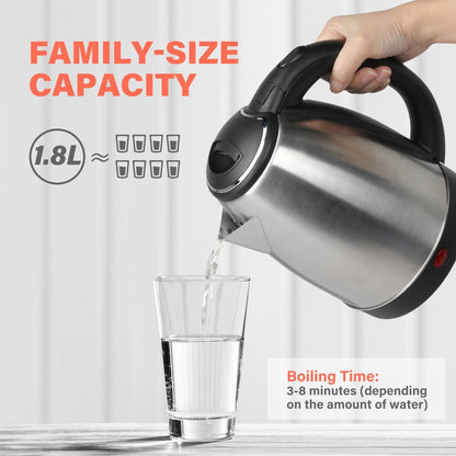 Bouilloire électrique en acier inoxydable, 1,7 L, arrêt automatique, 1 000 W, argent (noir)