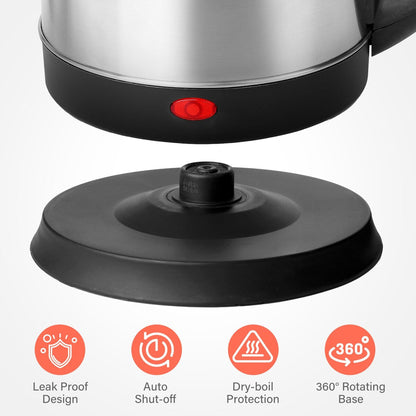Bouilloire électrique en acier inoxydable, 1,7 L, arrêt automatique, 1 000 W, argent (noir)