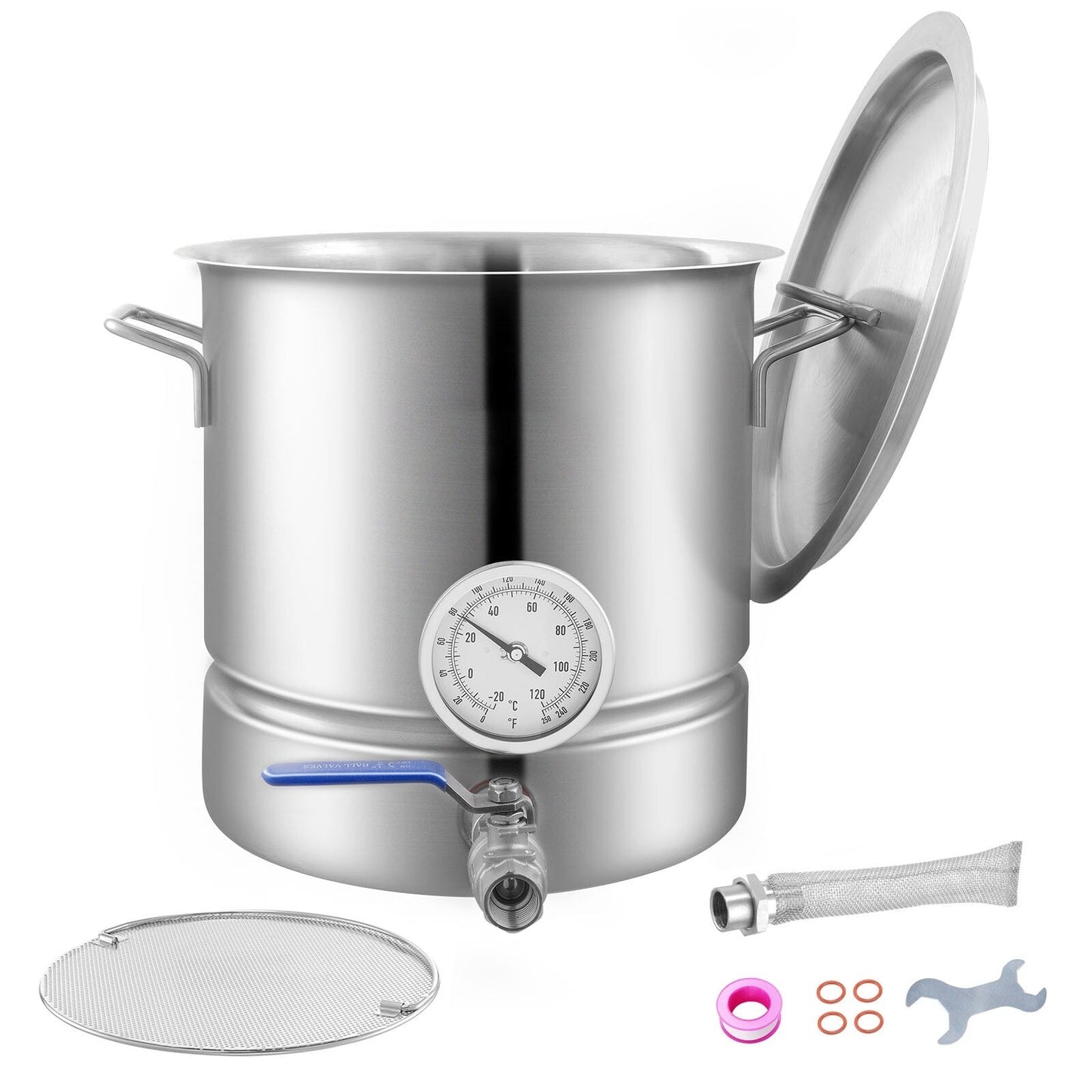 Bouilloire en acier inoxydable, pot de brassage, fond triple épaisseur pour la bière, bouilloire de brassage, fournitures de brassage maison avec couvercle et poignée