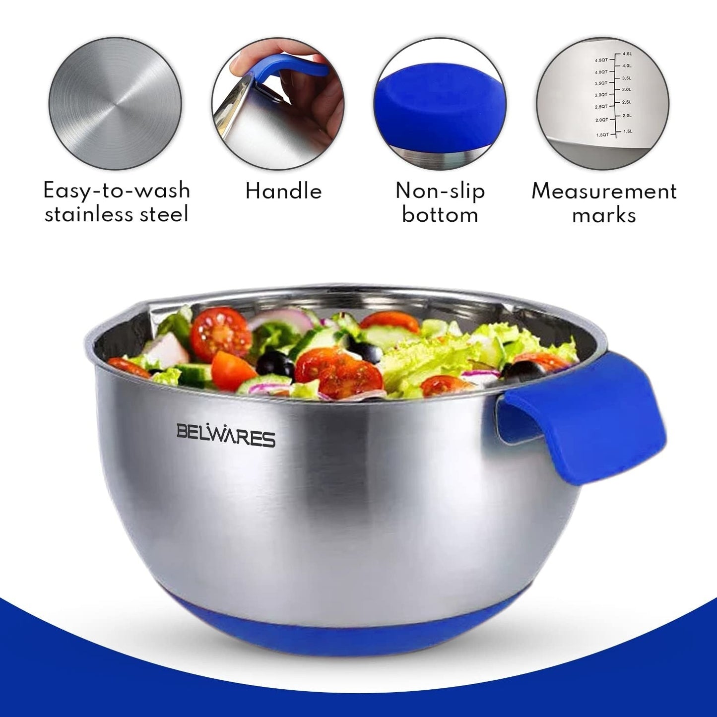 Ensemble de 3 bols à mélanger en acier inoxydable, avec couvercles et râpes,