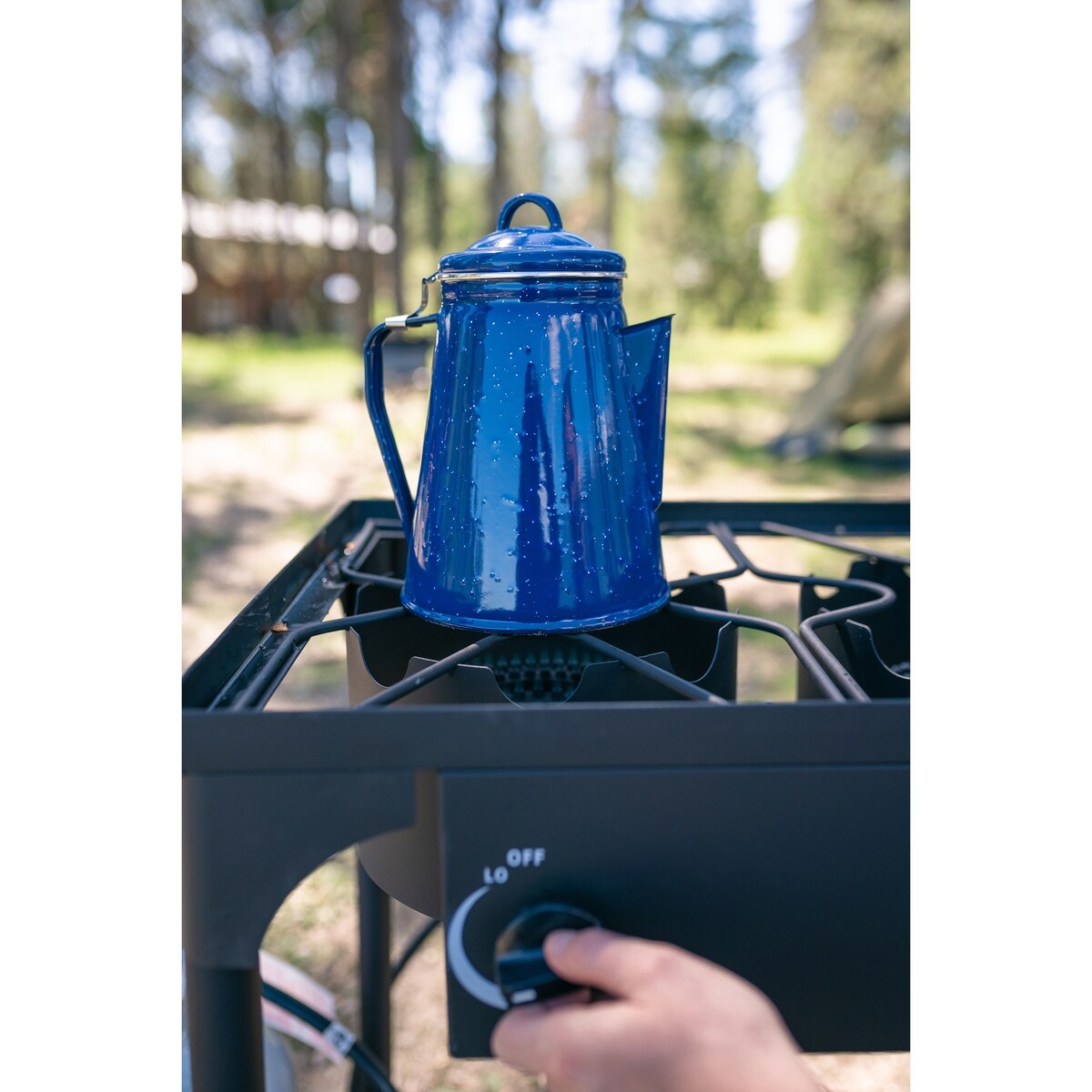 Cafetière percolatrice en émail Stansport et lot de 4 tasses
