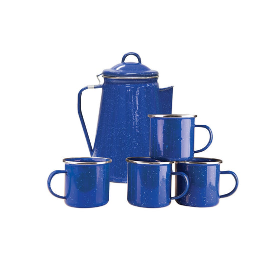 Cafetière percolatrice en émail Stansport et lot de 4 tasses