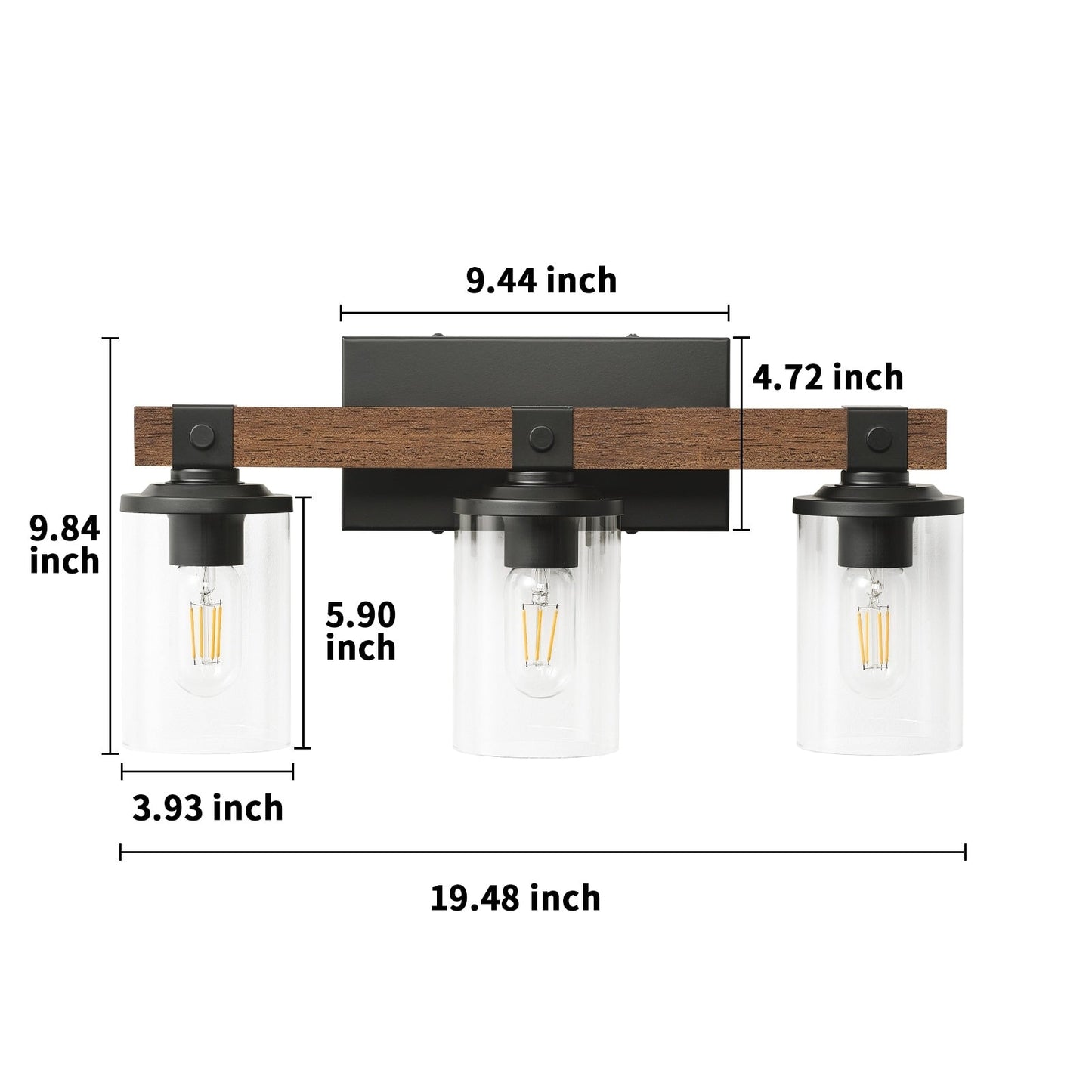 Applique murale de salle de bain Starsky 2/3/4 lumières, style ferme moderne, à intensité variable, en verre avec abat-jour cylindrique transparent