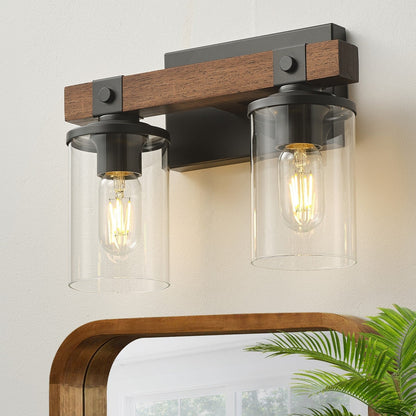 Applique murale de salle de bain Starsky 2/3/4 lumières, style ferme moderne, à intensité variable, en verre avec abat-jour cylindrique transparent