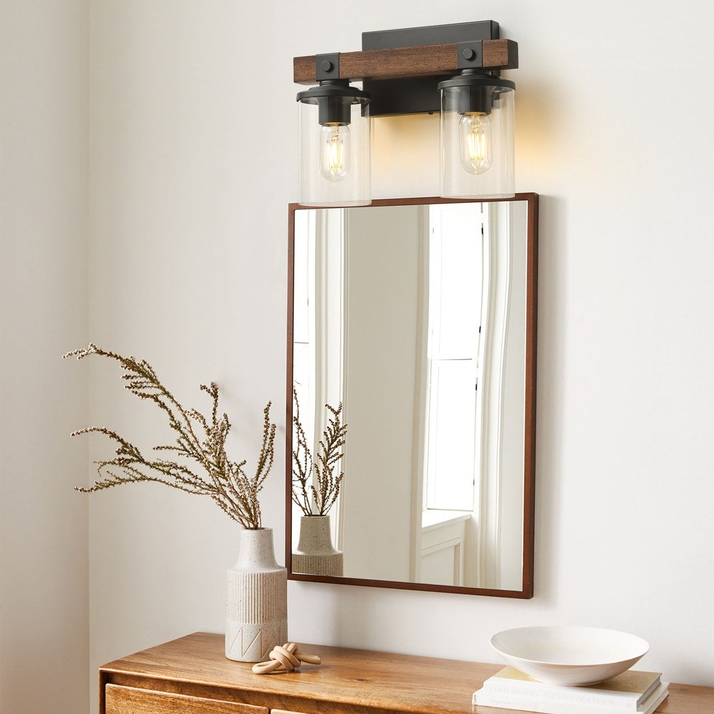 Applique murale de salle de bain Starsky 2/3/4 lumières, style ferme moderne, à intensité variable, en verre avec abat-jour cylindrique transparent