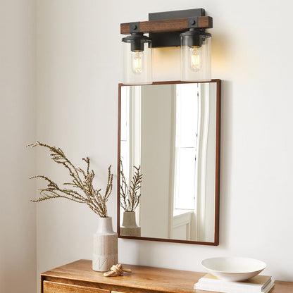 Applique murale de salle de bain Starsky 2/3/4 lumières, style ferme moderne, à intensité variable, en verre avec abat-jour cylindrique transparent