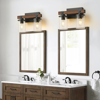 Applique murale de salle de bain Starsky 2/3/4 lumières, style ferme moderne, à intensité variable, en verre avec abat-jour cylindrique transparent