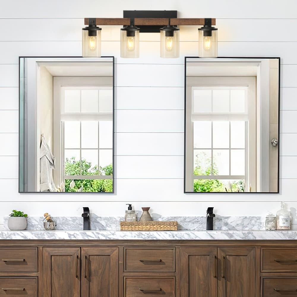 Applique murale de salle de bain Starsky 2/3/4 lumières, style ferme moderne, à intensité variable, en verre avec abat-jour cylindrique transparent