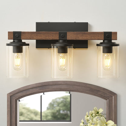 Applique murale de salle de bain Starsky 2/3/4 lumières, style ferme moderne, à intensité variable, en verre avec abat-jour cylindrique transparent