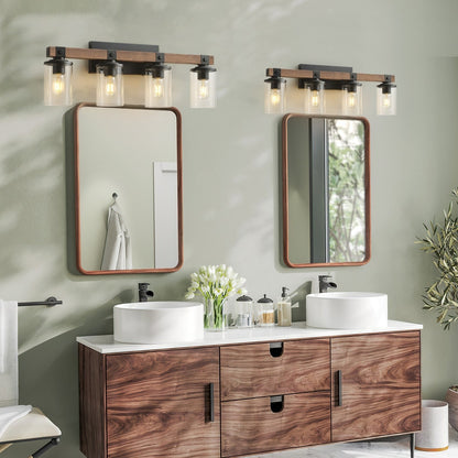 Applique murale de salle de bain Starsky 2/3/4 lumières, style ferme moderne, à intensité variable, en verre avec abat-jour cylindrique transparent