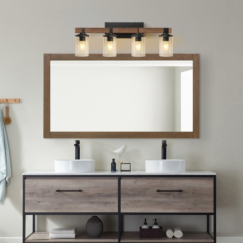 Applique murale de salle de bain Starsky 2/3/4 lumières, style ferme moderne, à intensité variable, en verre avec abat-jour cylindrique transparent