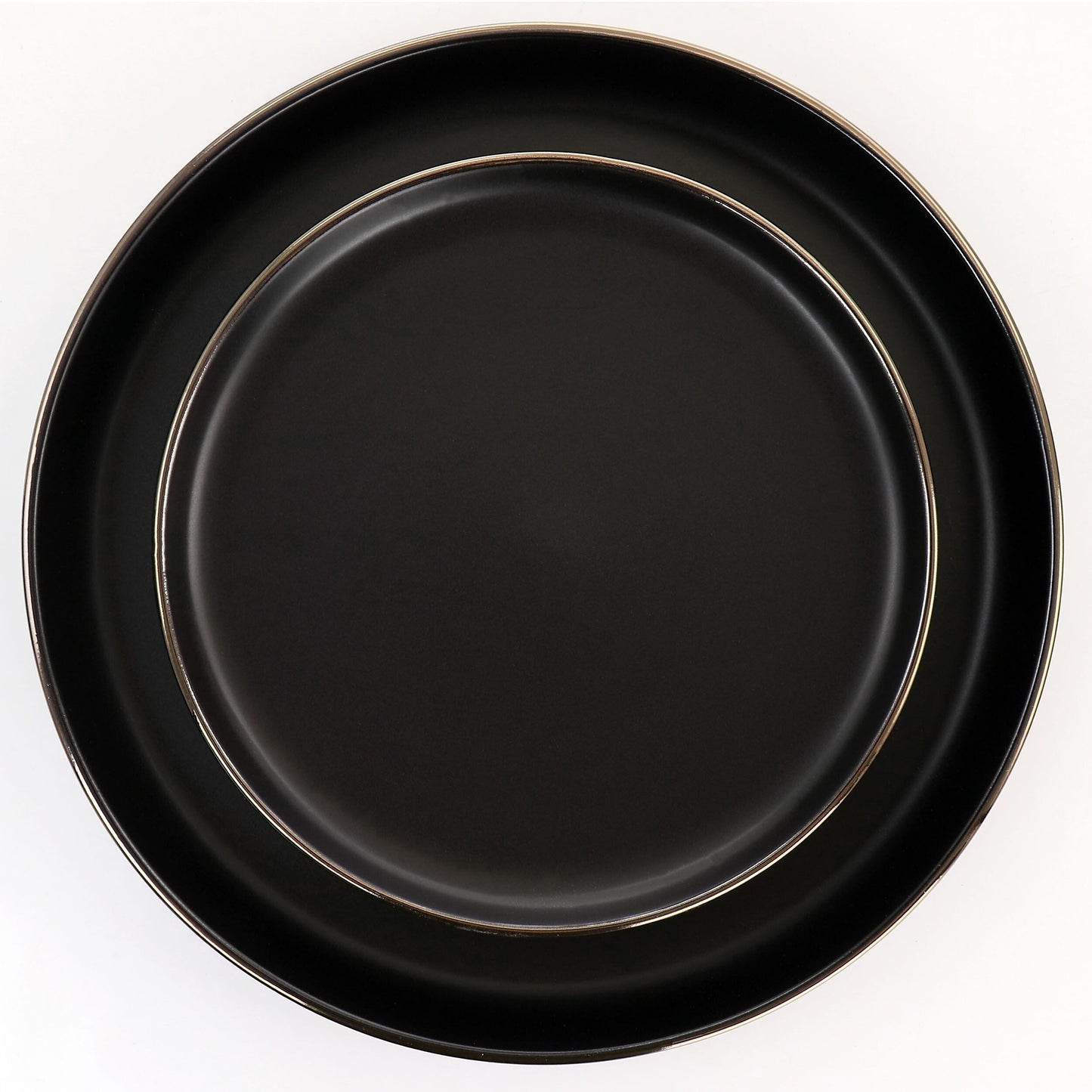 Service de table 16 pièces en grès noir avec bordure dorée