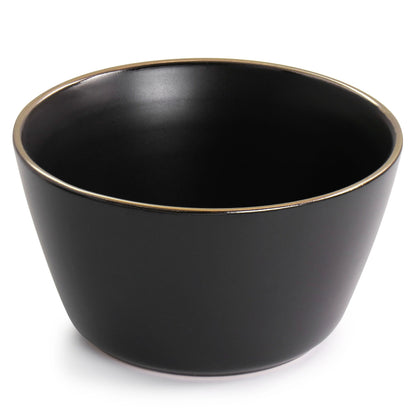 Service de table 16 pièces en grès noir avec bordure dorée