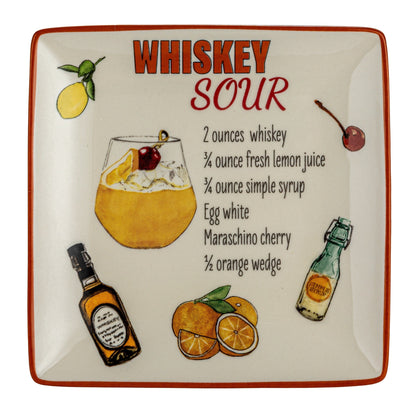 Ensemble d'assiettes en grès avec motif de recettes de cocktails - 6,0 L x 6,0 l x 0,5 H
