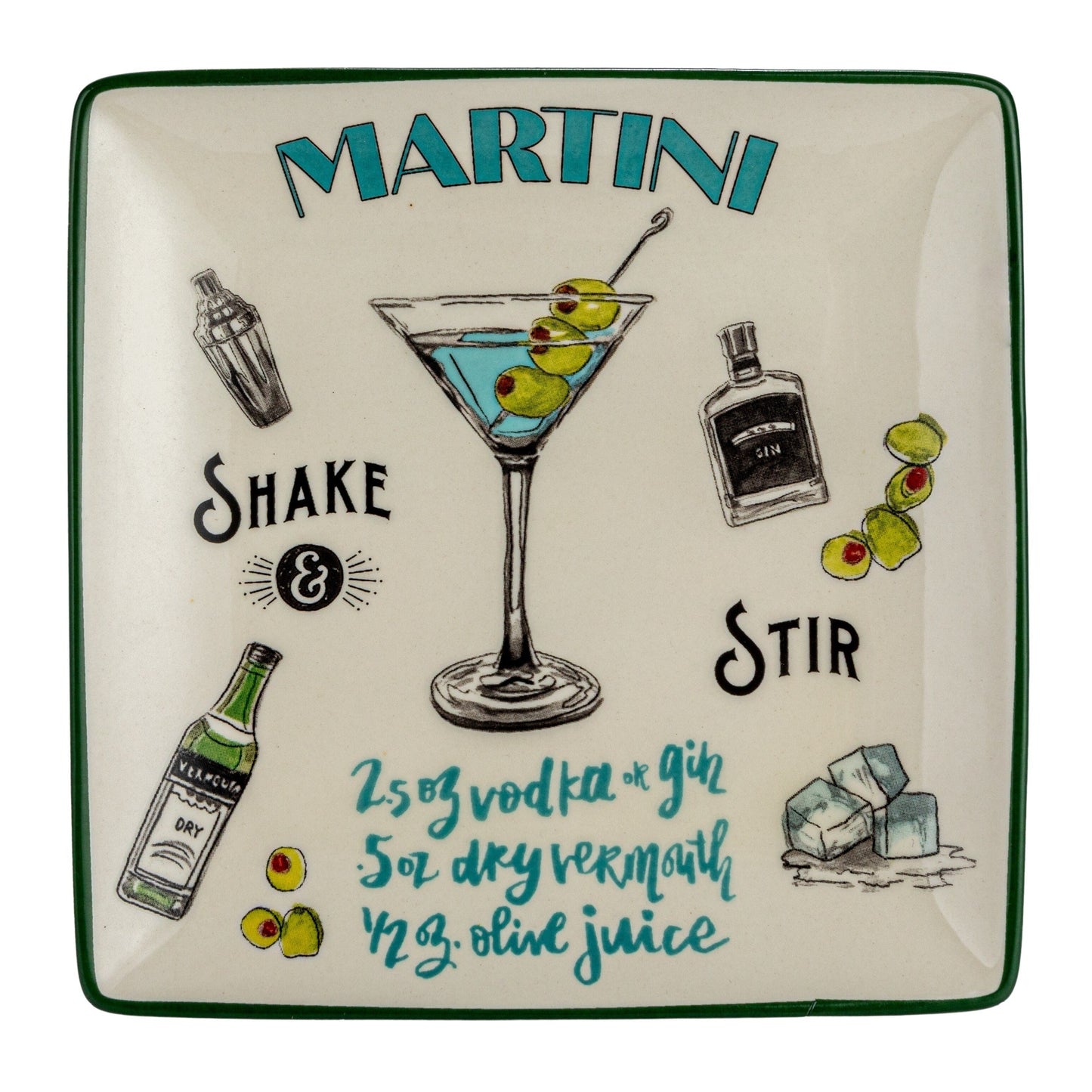 Ensemble d'assiettes en grès avec motif de recettes de cocktails - 6,0 L x 6,0 l x 0,5 H