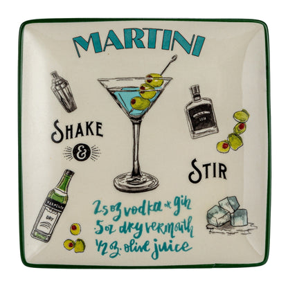 Ensemble d'assiettes en grès avec motif de recettes de cocktails - 6,0 L x 6,0 l x 0,5 H