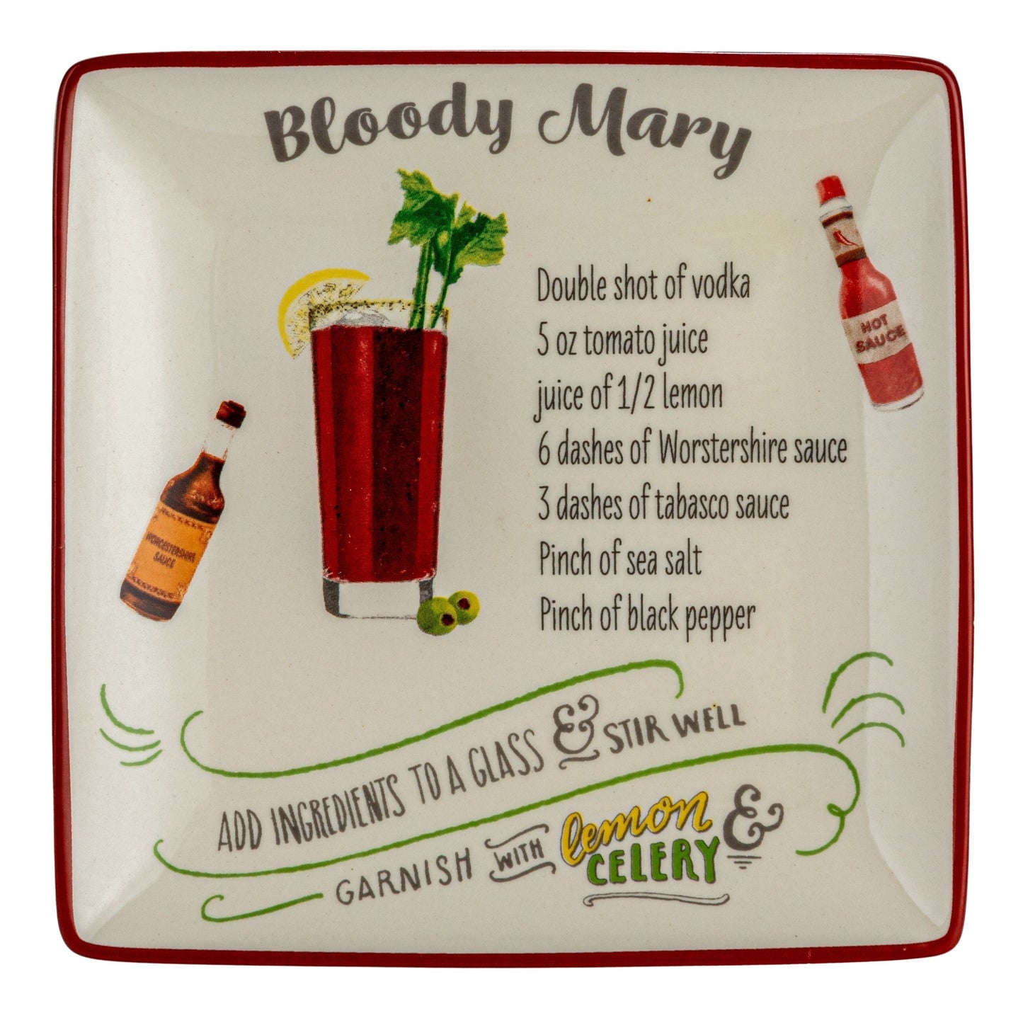 Ensemble d'assiettes en grès avec motif de recettes de cocktails - 6,0 L x 6,0 l x 0,5 H