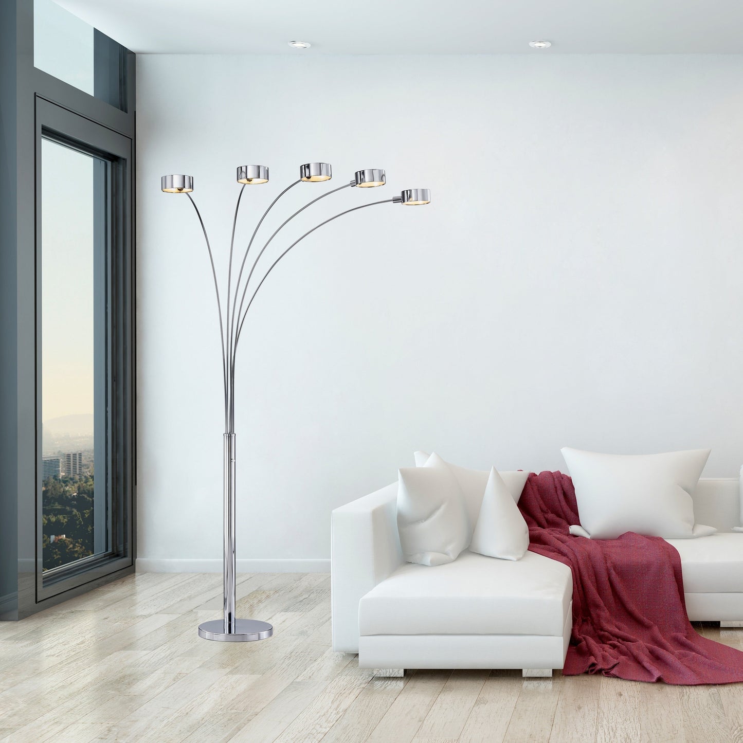 Lampadaire arqué en acier brossé Charlie de Strick &amp; Bolton à 5 lumières