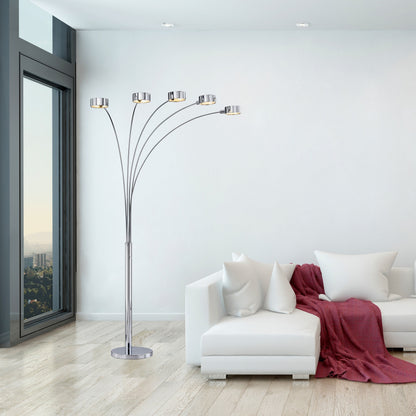 Lampadaire arqué en acier brossé Charlie de Strick &amp; Bolton à 5 lumières