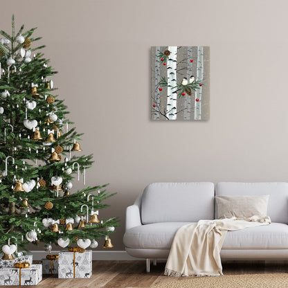 Toile murale Stupell avec oiseaux et décorations de Noël et forêt de bouleaux