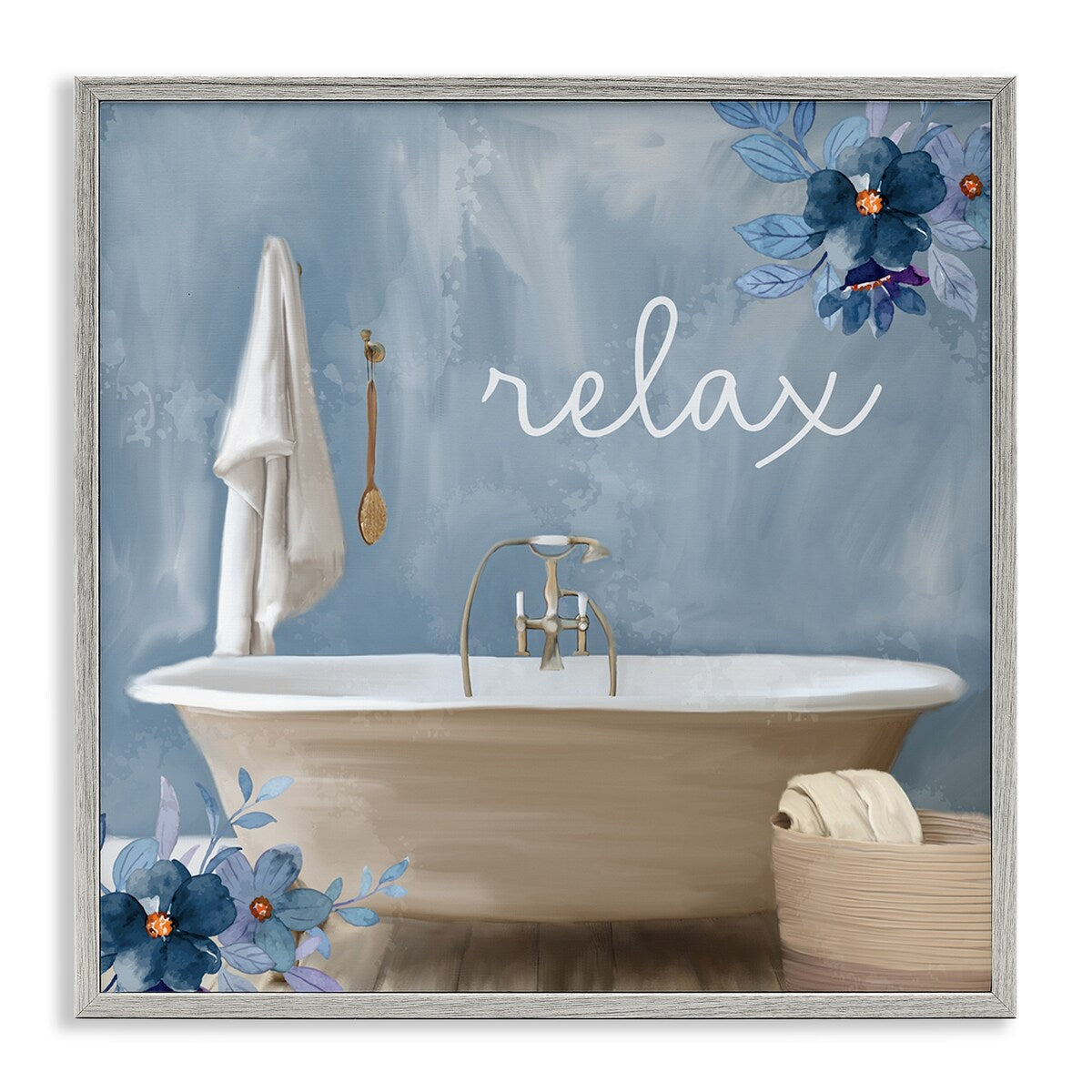 Décoration murale encadrée texturée giclée à motif floral bleu Stupell, création Kim Allen