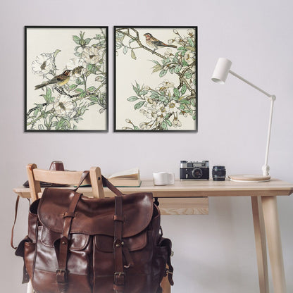 Ensemble d'art giclée encadré Stupell Classic Moineau sur fleurs, 2 pièces, conçu par Nan