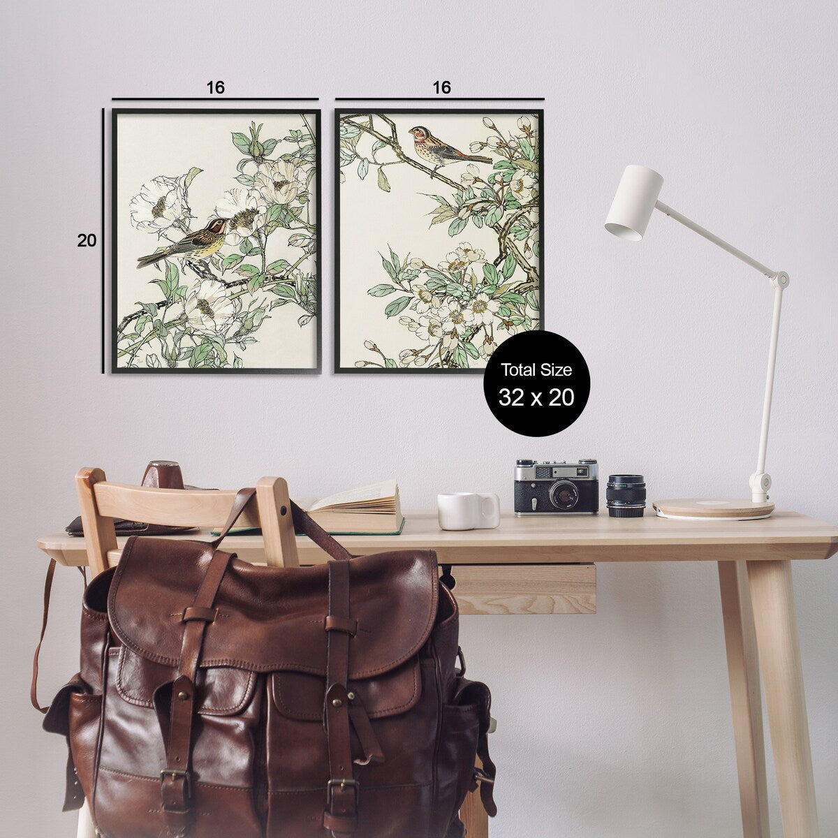 Ensemble d'art giclée encadré Stupell Classic Moineau sur fleurs, 2 pièces, conçu par Nan