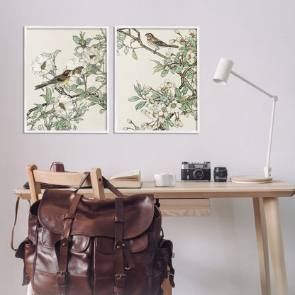 Ensemble d'art giclée encadré Stupell Classic Moineau sur fleurs, 2 pièces, conçu par Nan