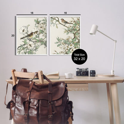 Ensemble d'art giclée encadré Stupell Classic Moineau sur fleurs, 2 pièces, conçu par Nan