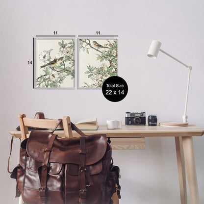 Ensemble d'art giclée encadré Stupell Classic Moineau sur fleurs, 2 pièces, conçu par Nan