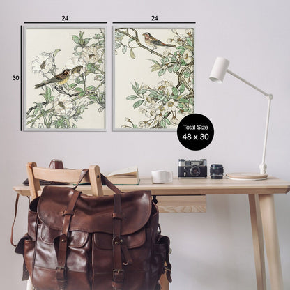 Ensemble d'art giclée encadré Stupell Classic Moineau sur fleurs, 2 pièces, conçu par Nan