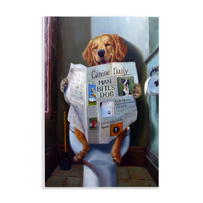 Plaque murale amusante représentant un chien Stupell lisant le journal sur les toilettes, fabriquée aux États-Unis.