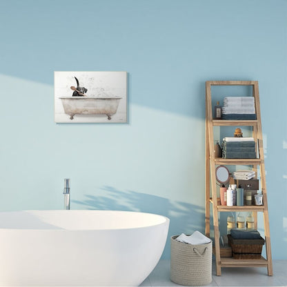 Décoration murale en bois représentant un labrador heureux dans un bain moussant rustique - Multicolore