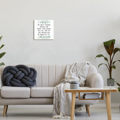 Décoration murale en bois avec citation inspirante « Musique et vie » de Stupell, composition botanique mixte, création de Lettered and Lined - Blanc