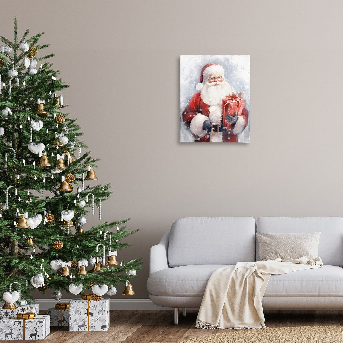Décoration murale sur toile Stupell Père Noël avec un cadeau rouge, conçue par Ramona Murdock