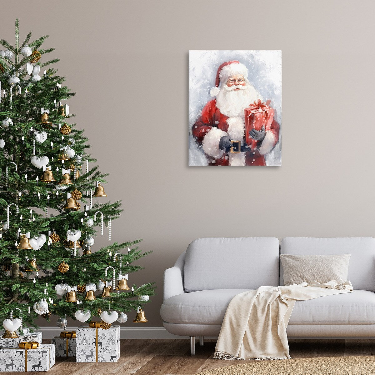 Décoration murale sur toile Stupell Père Noël avec un cadeau rouge, conçue par Ramona Murdock