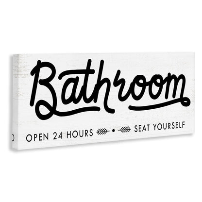 Stupell - Panneau de salle de bain « Asseyez-vous » - Art mural minimaliste sur toile noir et blanc