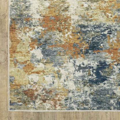 Tapis d'intérieur contemporain lavable et abstrait orange/bleu de Vista Home Marissa