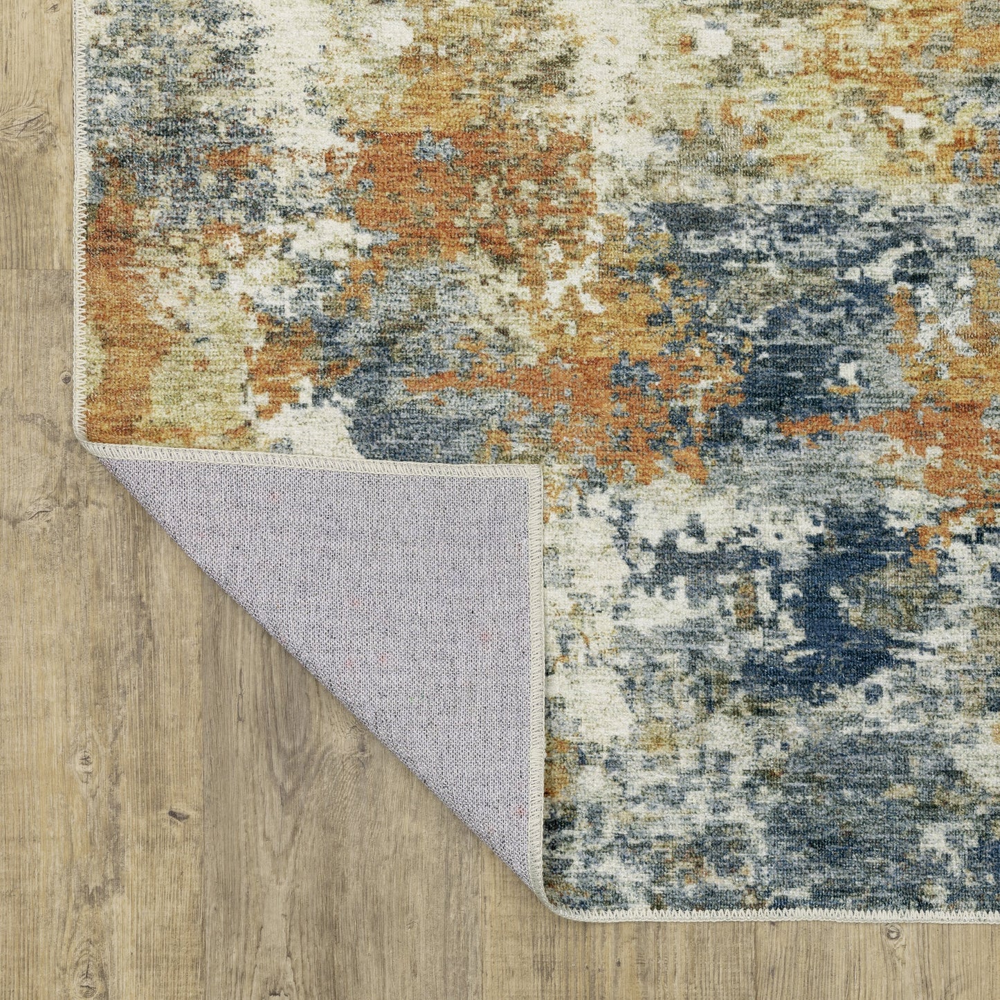 Tapis d'intérieur contemporain lavable et abstrait orange/bleu de Vista Home Marissa