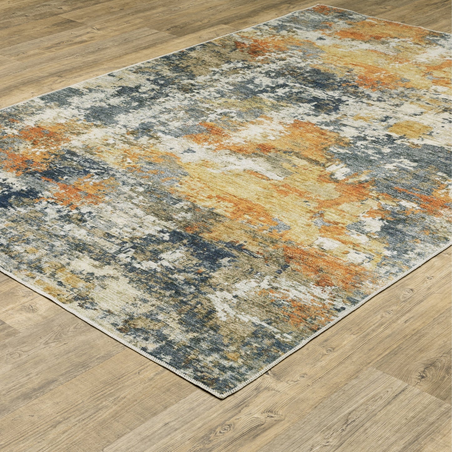 Tapis d'intérieur contemporain lavable et abstrait orange/bleu de Vista Home Marissa