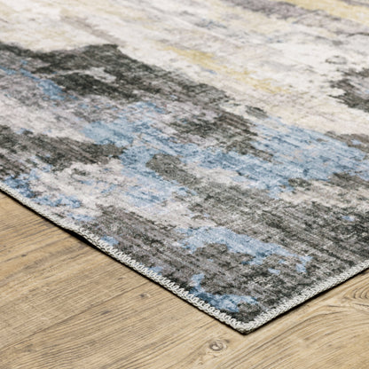 Tapis d'intérieur lavable abstrait gris/bleu de Vista Home Marissa